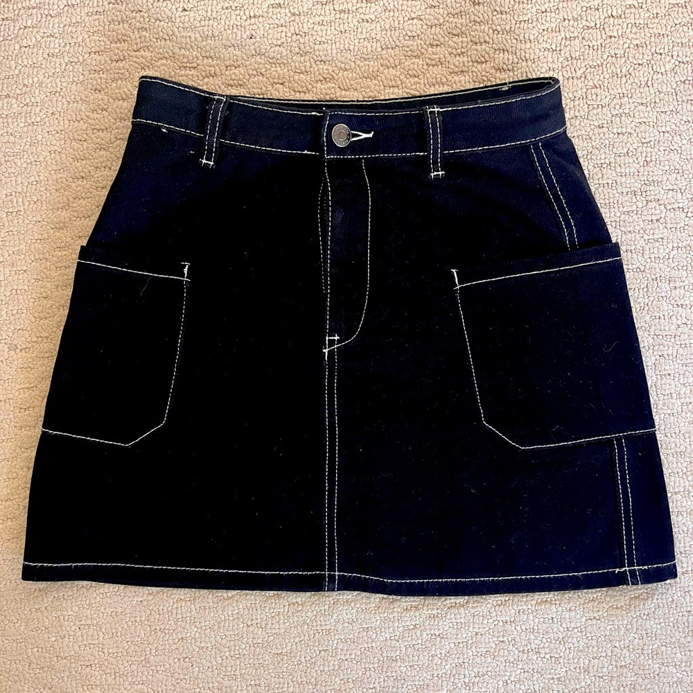 Glassons Black Denim Skirt with White Trim
